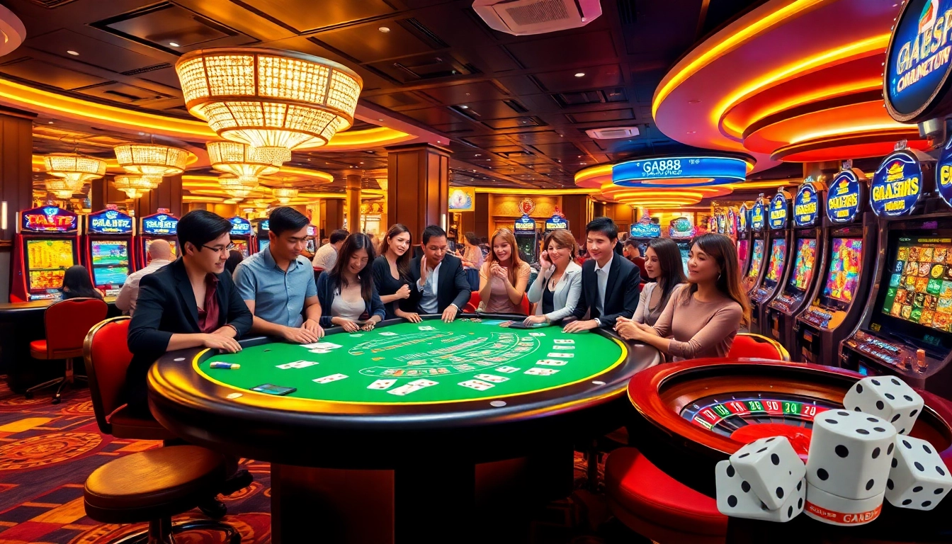 Gamblers enjoying a vibrant casino experience at GA888 with exciting games and elegant ambiance.