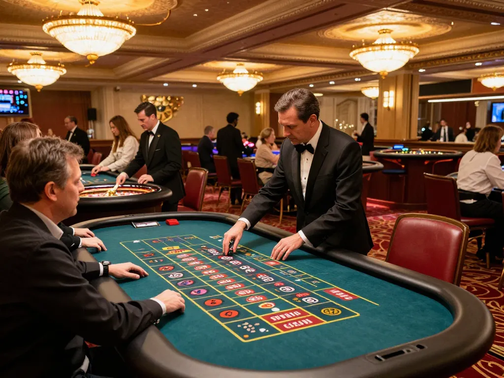 MM88 players placing bets at roulette tables in a vibrant casino atmosphere