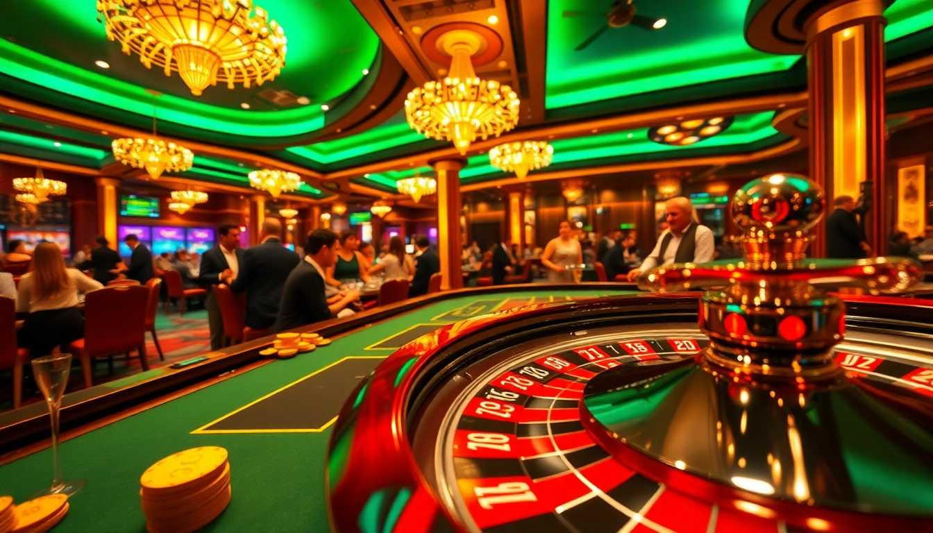 Experience the excitement of BDTK66 at a luxury roulette table in a vibrant casino setting.