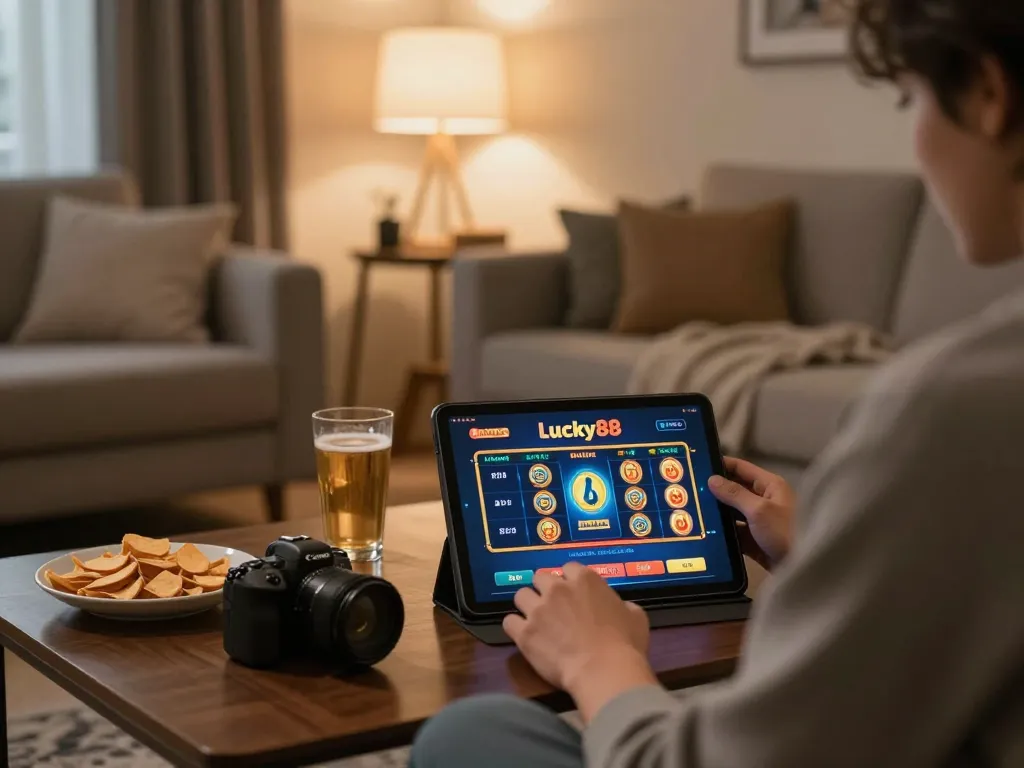 Engage with the Link đăng ký Lucky88 while enjoying online gaming in a cozy home setting.
