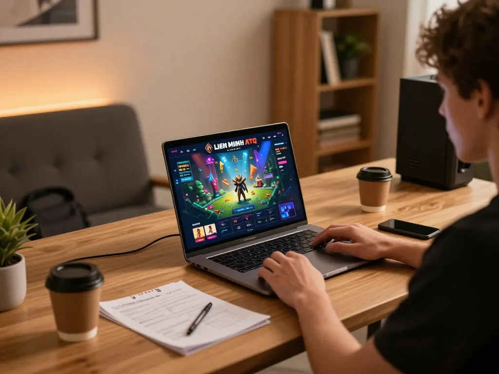 Engaging with the Liên minh ATQ app on a laptop, showcasing a passionate online gaming experience.