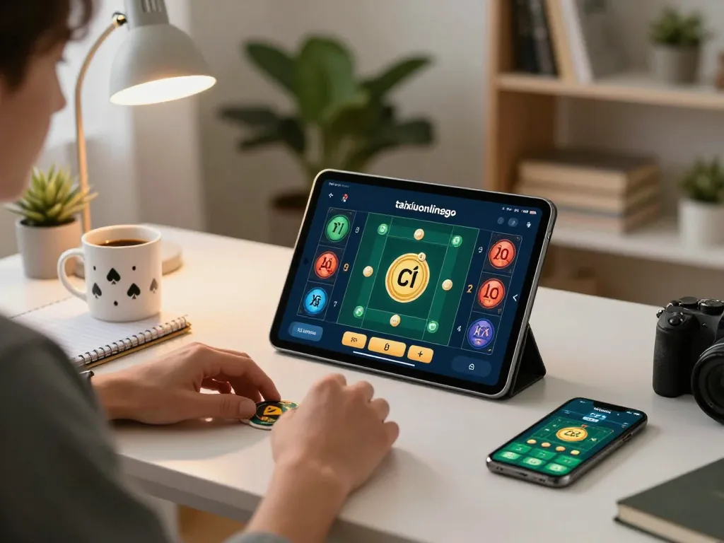 Player engaging with the taixiuonlinego app for online Tài Xỉu gameplay in a cozy home setting.