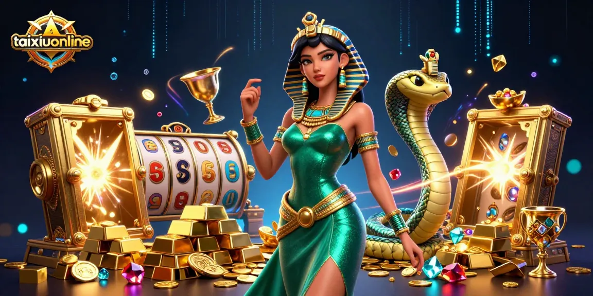 Engage in thrilling gameplay with taixiuonline featuring a glamorous 3D character amidst golden riches.