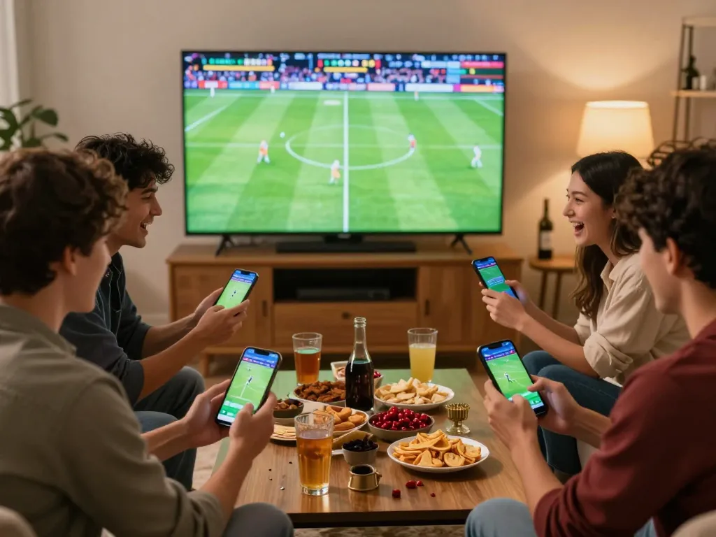 Players engage with tỷ lệ kèo nhà cái 5 via smartphones during a sports match.