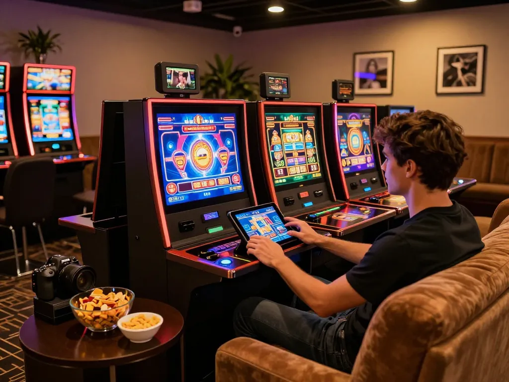 Player enjoying immersive online gaming with 33win table interface on a cozy couch in inviting atmosphere.