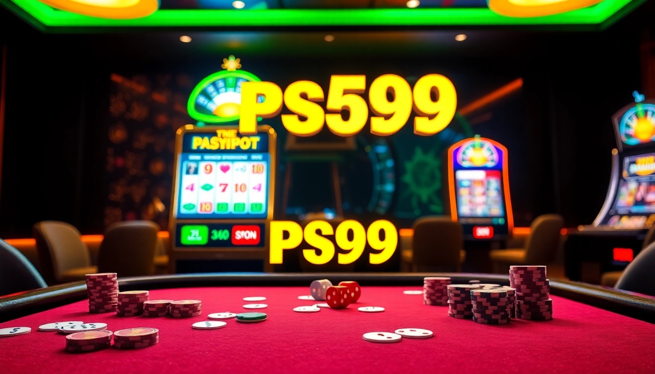 Experience thrilling online gaming at PS99 with vibrant casino tables and dynamic slot machines.