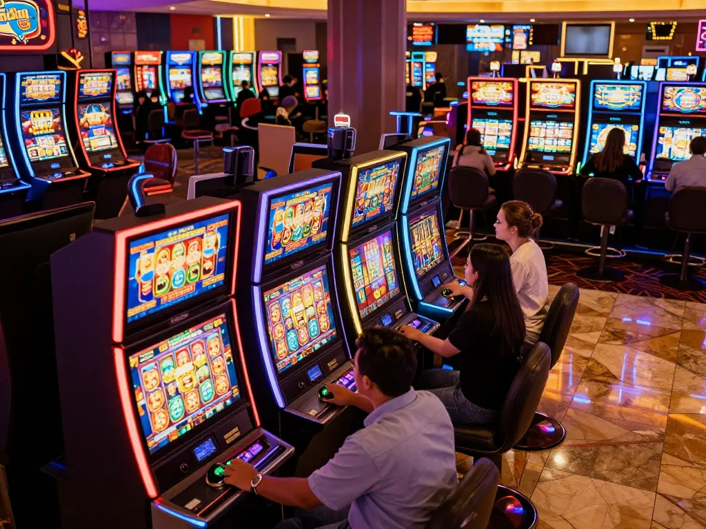 Engaging scene at https://lucky88za.com/ showing vibrant players enjoying slot machines in a thrilling casino environment.