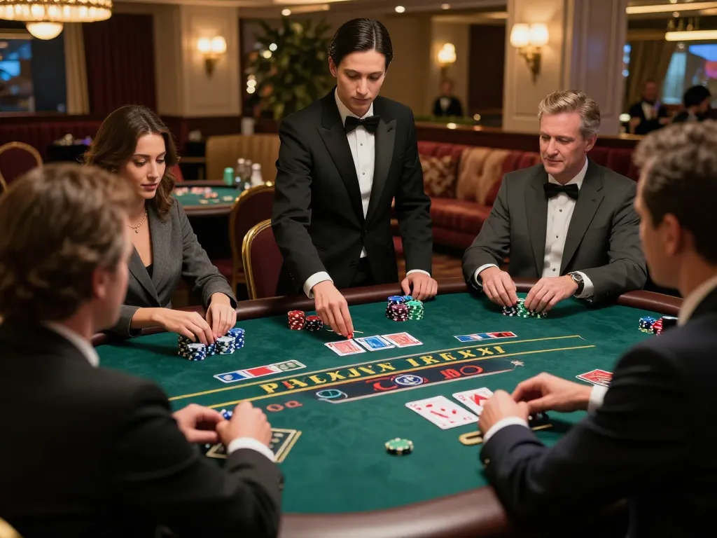 Experience the excitement of a live casino with players engaging in a thrilling blackjack game.