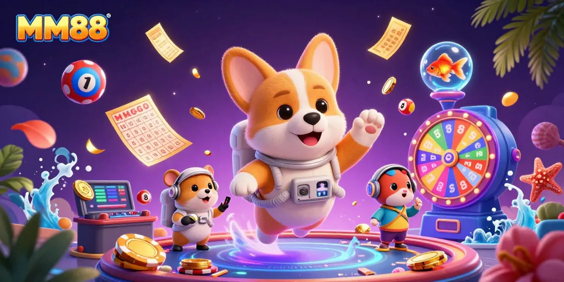 Experience MM88's exciting casino atmosphere through vibrant gaming elements and fun characters.