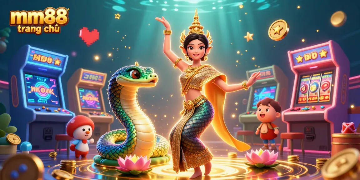 Engage with games at mm88 trang chủ featuring a vibrant Thai dancer and colorful casino elements.