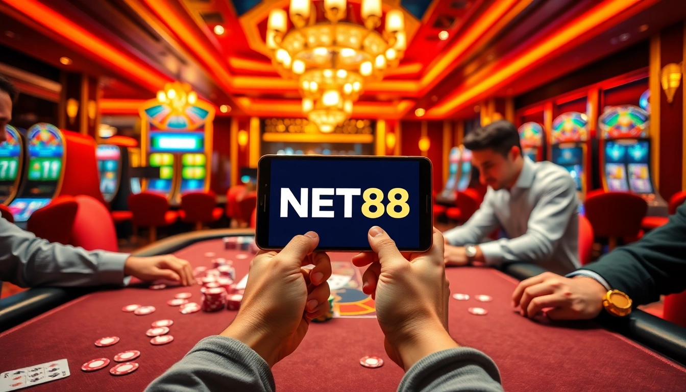 Experience the thrill of online betting with the NET88 app featuring vibrant casino tables and exciting games.