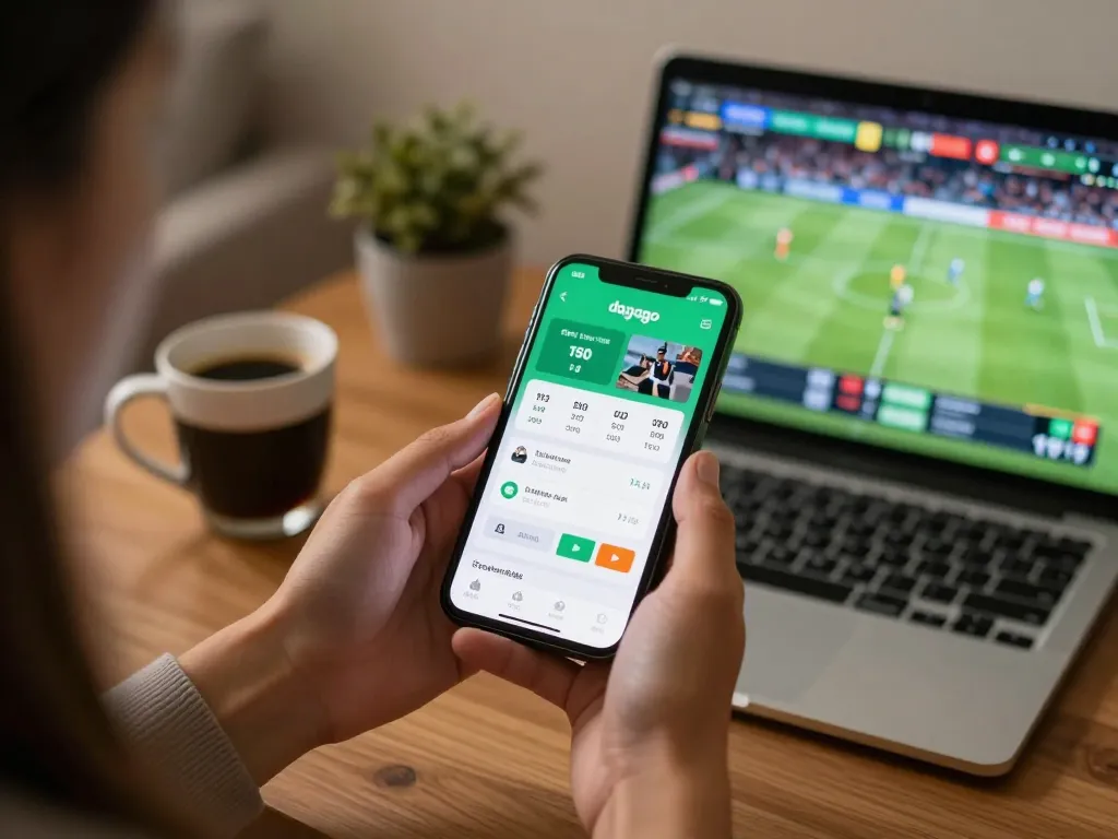 Engaged user placing bets on dagago app during live sports events, showcasing an exciting online gambling experience.