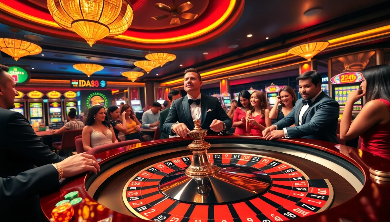 Engaging roulette game scene at DA88 casino with excited players and vibrant atmosphere.