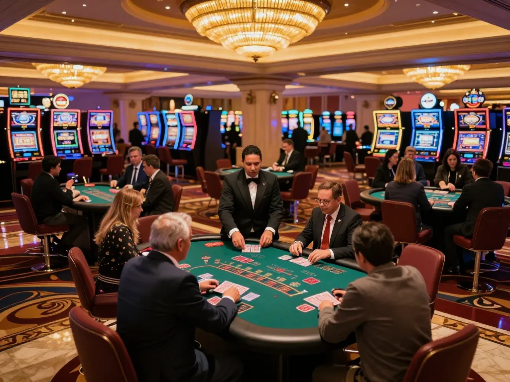 F8BET blackjack players engaging at a lively Las Vegas casino table, showcasing dynamic gaming atmosphere