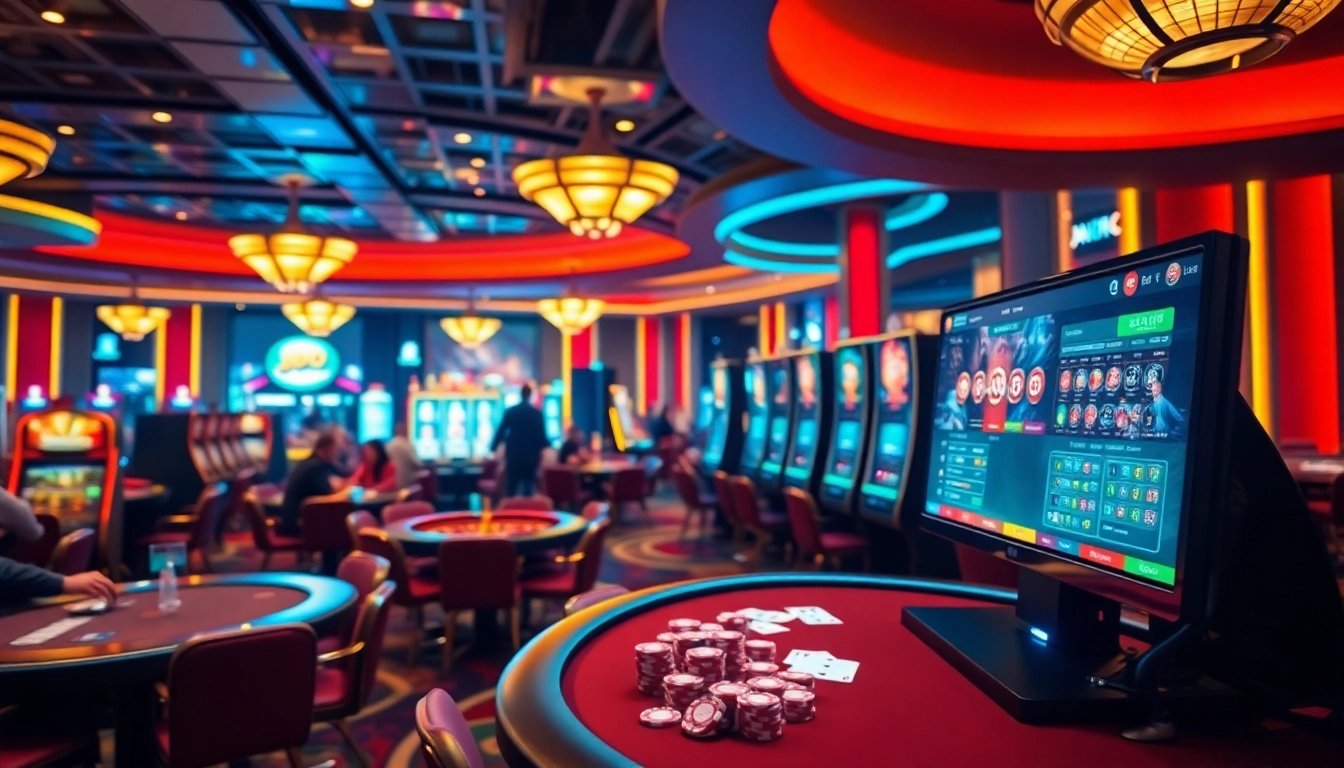 Experience thrilling gameplay at JBO's luxurious casino with vibrant lights and engaging action.