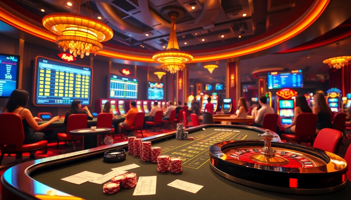 Engaging in Lô đề trực tuyến with vibrant casino visuals, featuring digital betting slips and poker chips.