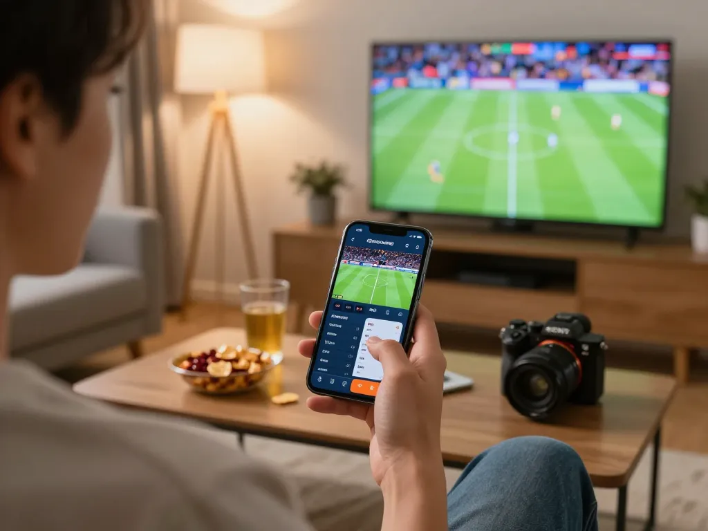 Placing winning bets on the tip88 sports app in a cozy living room during a game.
