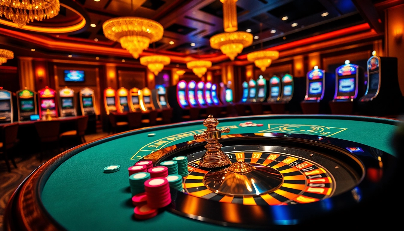 Experience the excitement of sc88 in a luxury casino setting with vibrant poker tables and roulette wheels.