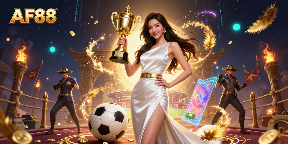 Bet on AF88 with captivating 3D illustration featuring a victorious Asian woman holding a trophy.