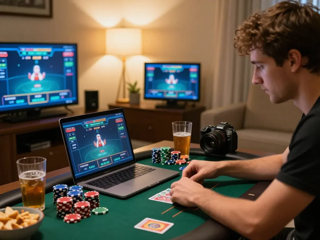 Engaging poker gameplay at home while using rik88 platform, enhancing online gambling experience.