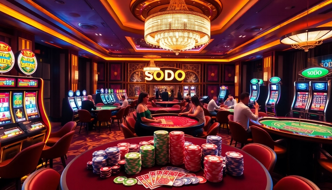 SODO Casino inclusively engages players at vibrant tables, showcasing thrilling games and luxurious decor.