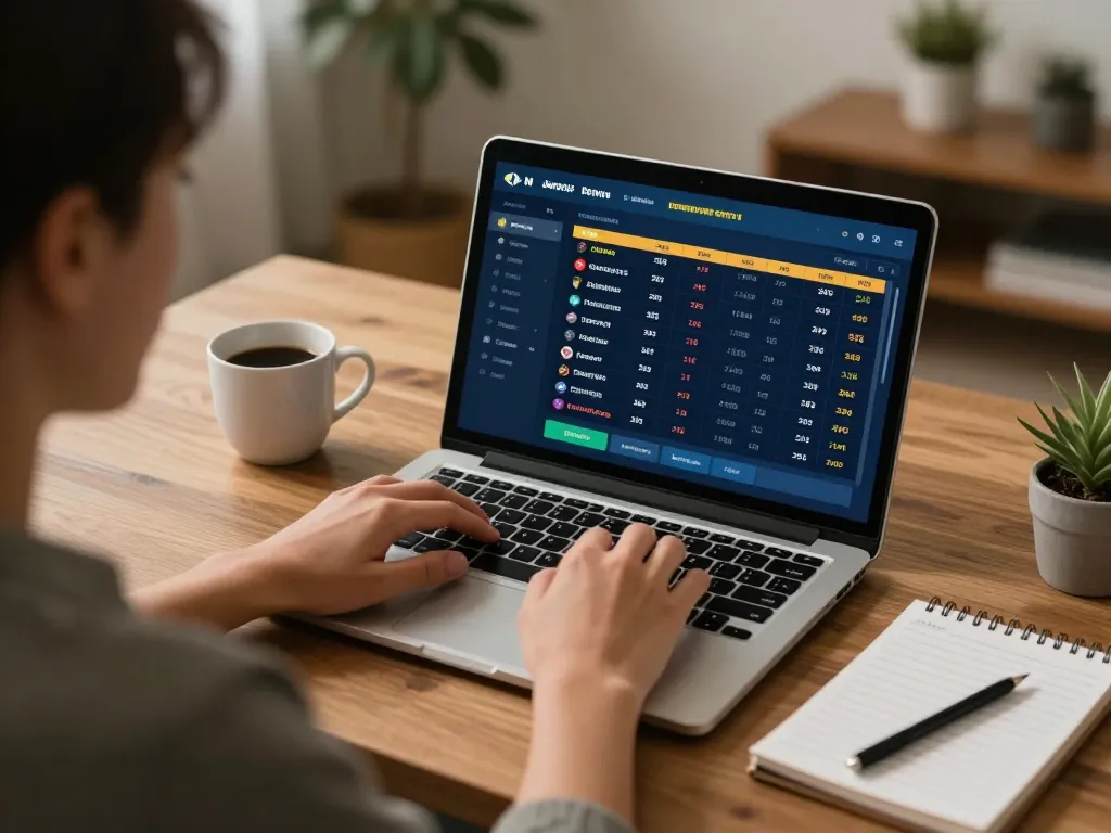 Engaging in online sports betting with 789WIN on laptop, tracking live odds.
