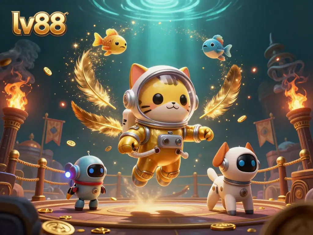 Experience lv88 gaming excitement with a vibrant 3D casino-themed illustration.