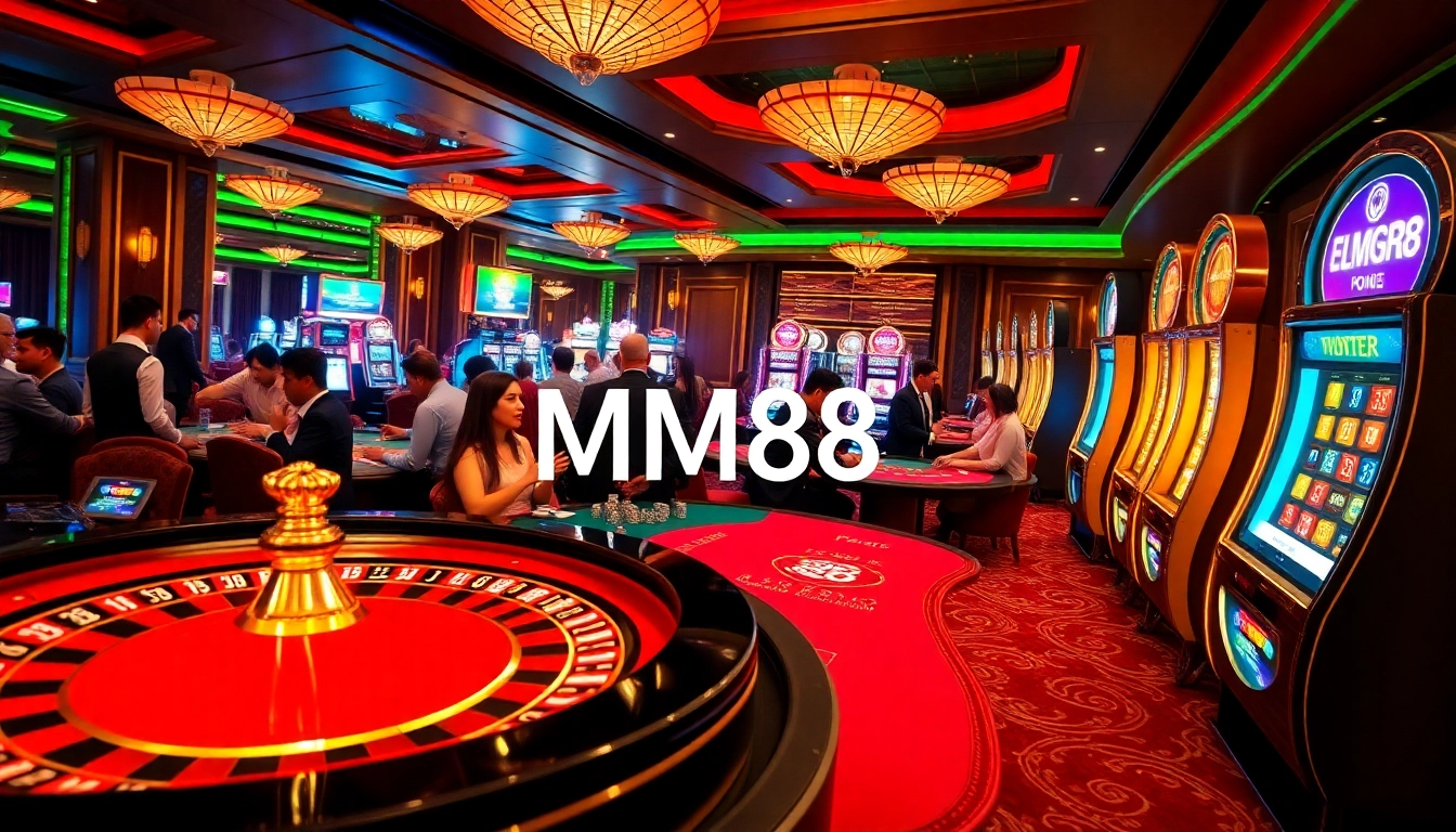 Experience the excitement of MM88 at a luxurious casino with vibrant games and players.