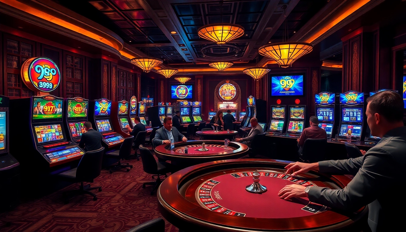 Experience thrilling gameplay at PS 99 with vibrant casino tables and engaging gamblers.
