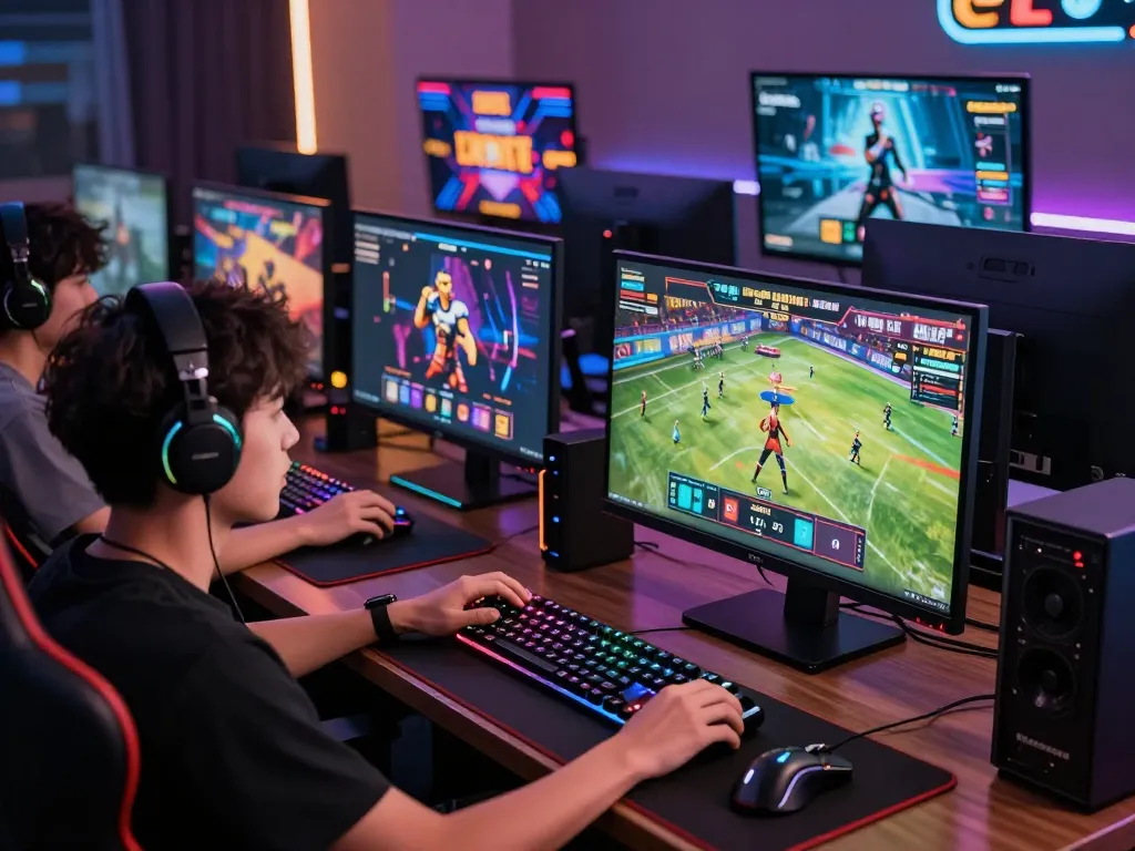 Exciting Hitclub online gaming experience showcasing multiple games on screens and vibrant gaming setup.