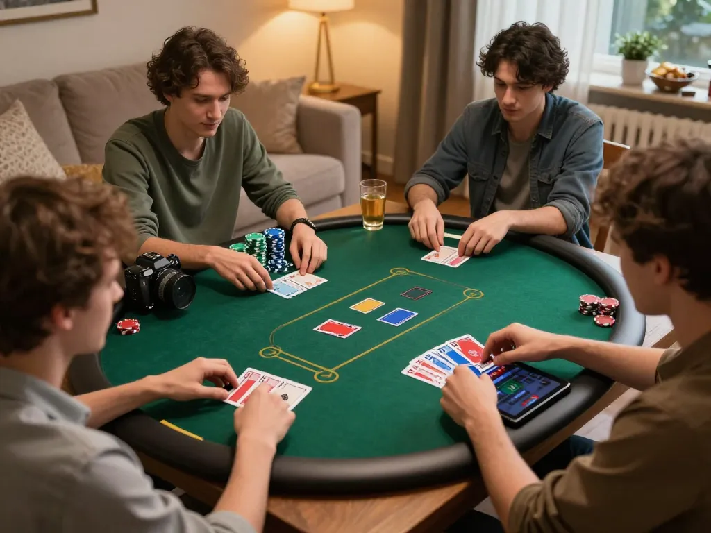 Player engages in thrilling online poker at home, representing king 88 action with vibrant cards and chips.