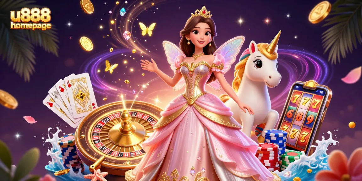 Enter the exciting u888 homepage and enjoy vibrant casino games depicted in a rich 3D scene.