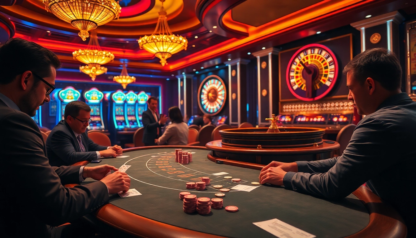 Experience high-stakes gaming at the luxurious 22jl club casino with vibrant slot machines and focused players.