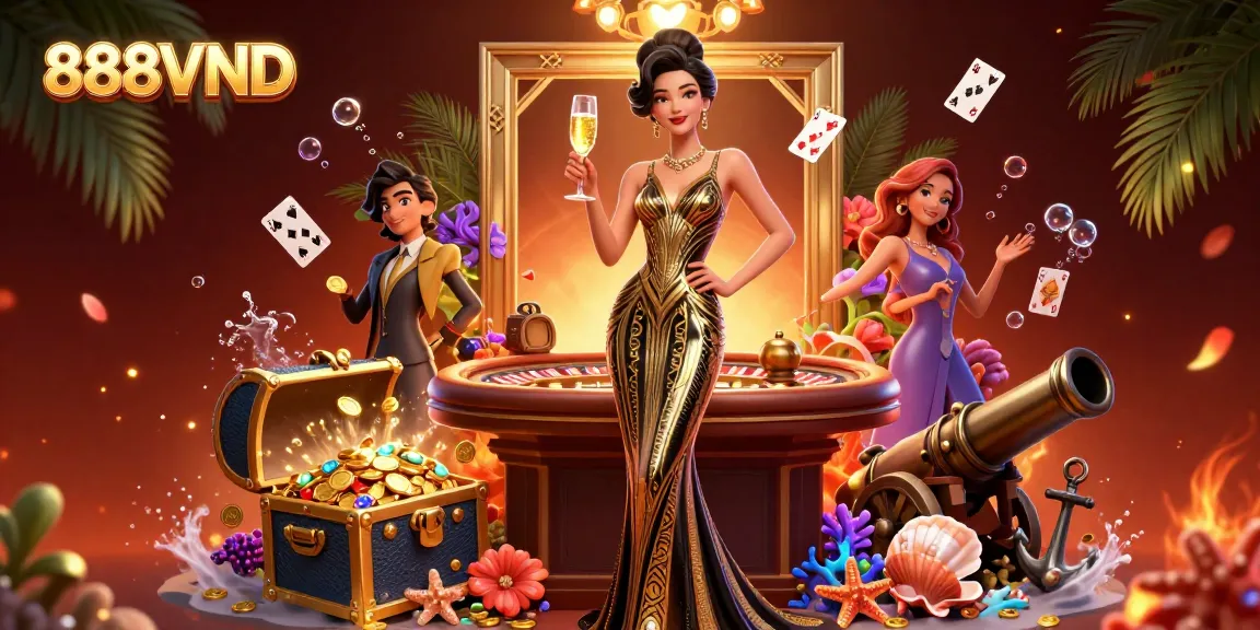 Experience the thrill of 888VND casino with elegant designs, roulette, and aquatic treasures.