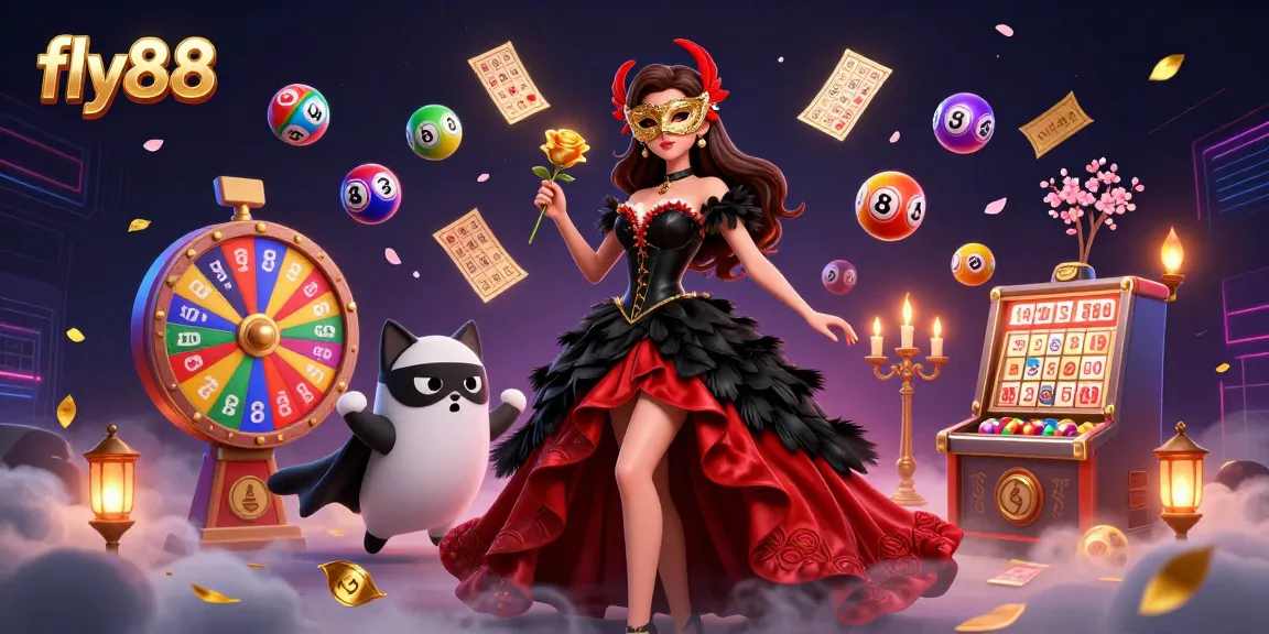 Experience gaming excitement with fly88: a dynamic scene with vibrant lottery elements.
