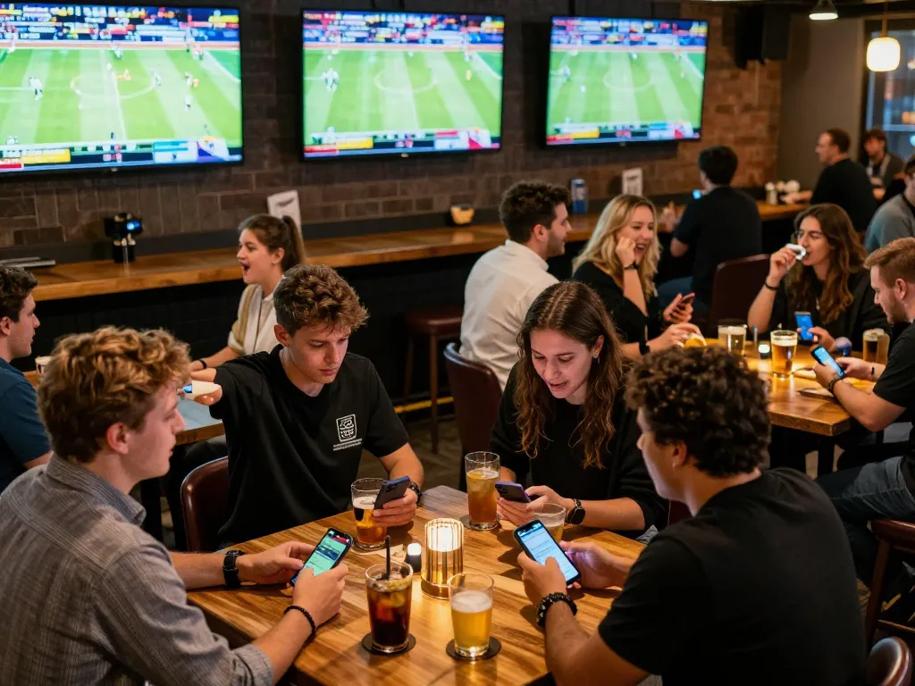 Patrons engaging in sports betting at a bar, enjoying live games and using C168 apps for real-time betting strategies.