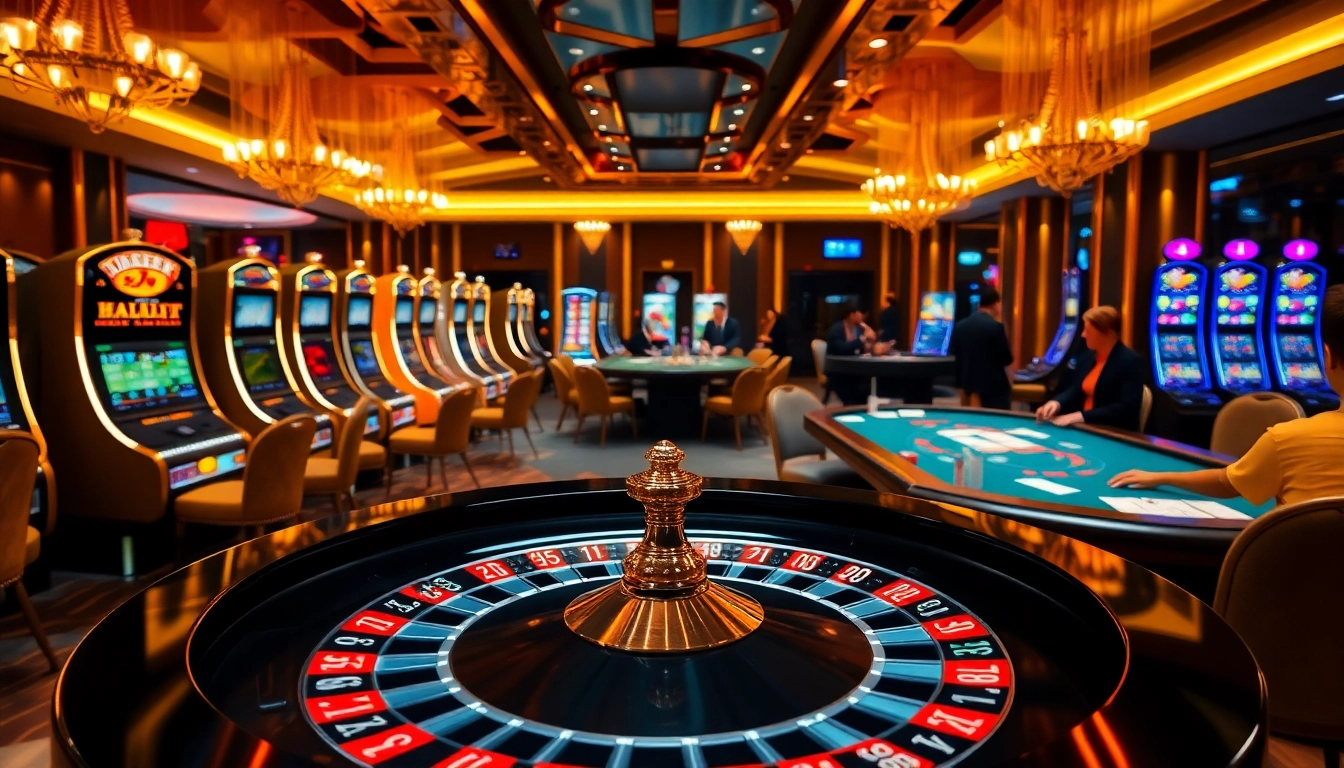 Experience the thrilling atmosphere of Nhà cái xin88 with players engaging in exciting games at a luxurious casino.