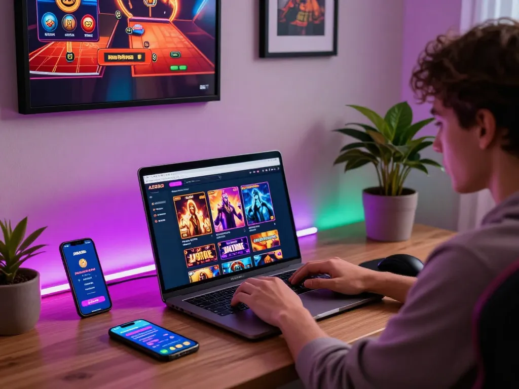 Engaged user exploring AZ888 online casino with vibrant atmosphere and gaming options.
