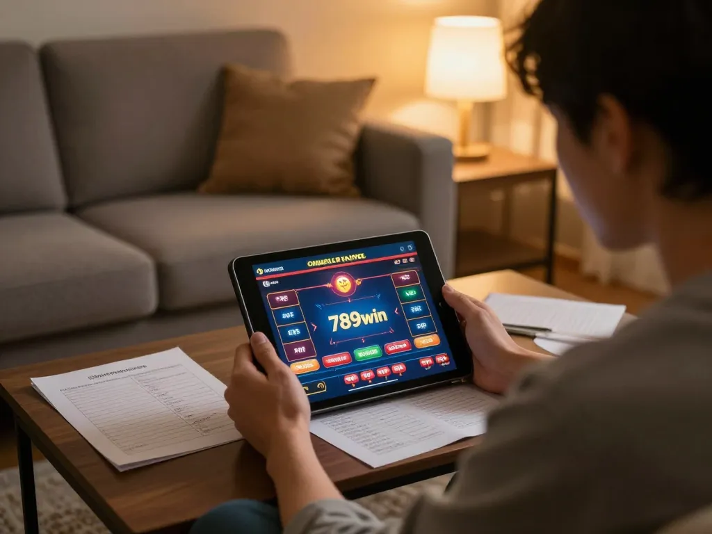 Engaging in strategic gameplay at 789win with a tablet in a cozy home setup