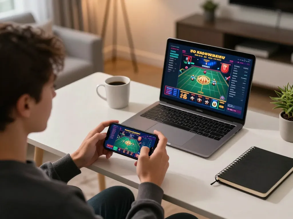 Player engaging in mobile gambling on hz88 app, showcasing immersive gaming setup and environment.