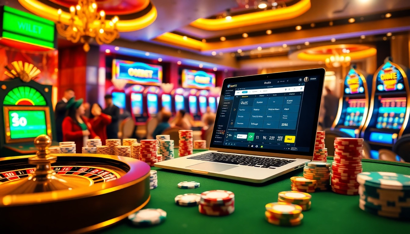 Experience the excitement of online gambling at https://oxbet.us.org/ with vibrant casino elements and players enjoying the games.