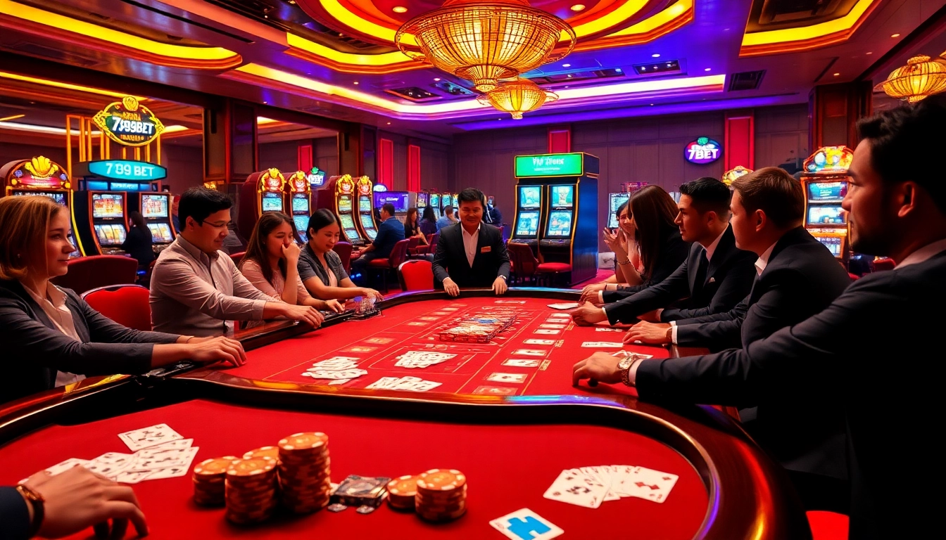 789BET players strategically placing bets at an exciting casino table with vibrant poker chips and cards.