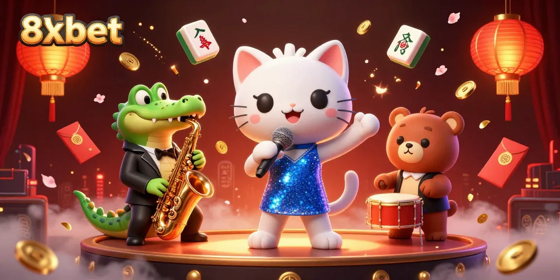 Engaging 8xbet casino experience with animated characters celebrating wins and festivities.