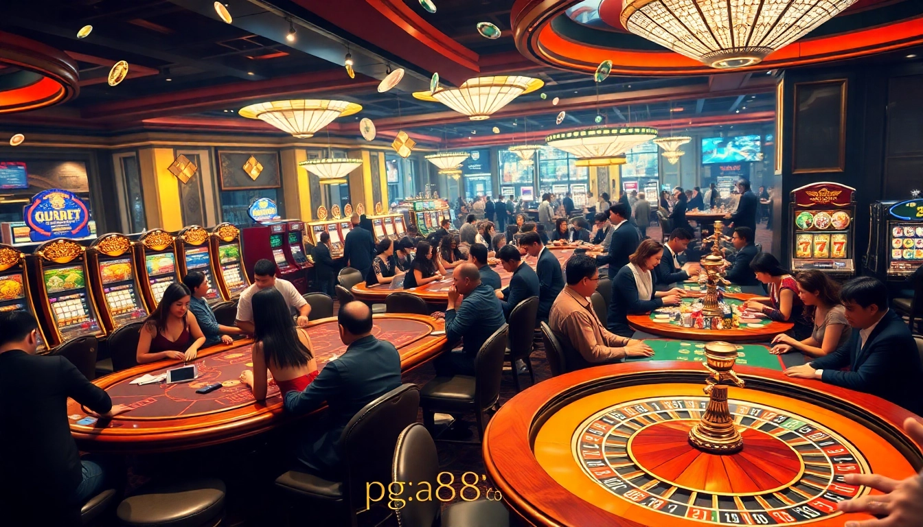 Players enjoying a dynamic gaming experience at pg88 casino tables with vibrant energy.