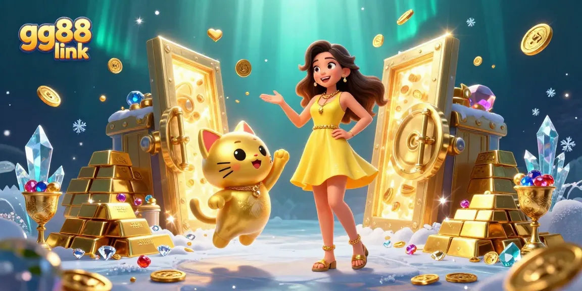 Enjoy the excitement of GG88 link with vibrant casino elements and a lucky cat mascot.