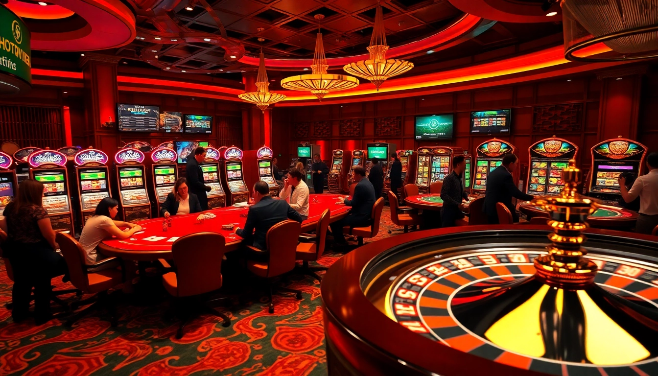 Experience the thrill of gambling at high-stakes tables featuring chotruyen with vibrant lights and festive atmosphere.