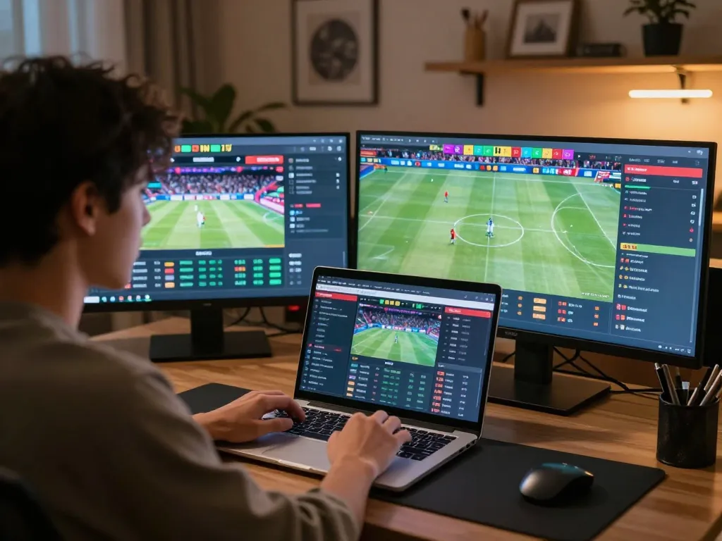 Engaging online sports betting experience on a laptop with real-time sky88 stats