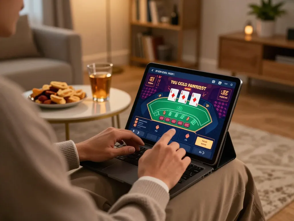 Engaging gameplay experience on f8bet app showcasing blackjack strategies in a stylish home setting.