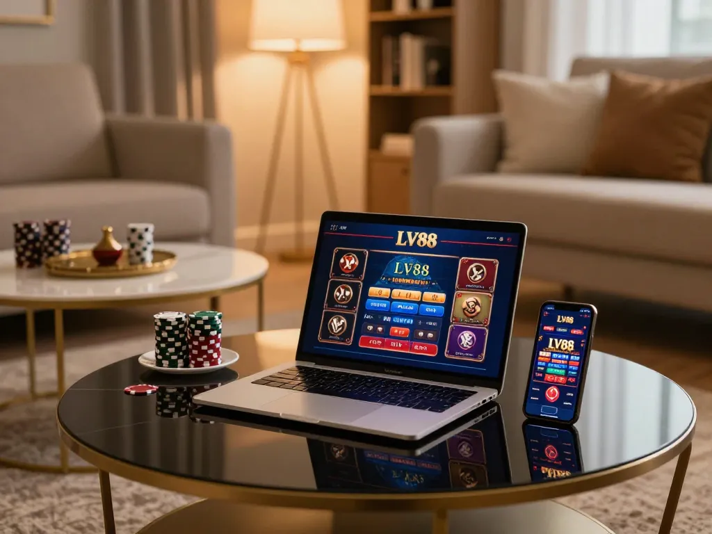 Engaging online gaming setup with LV88 interface, emphasizing responsible gambling and strategic gameplay.