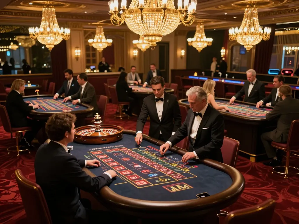 MM 88 players engaging at roulette tables, experiencing thrilling gameplay in upscale casino.